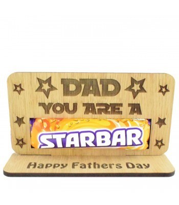 Laser Cut Oak Veneer 'Dad You Are A Star' Chocolate Bar Holder On Stand